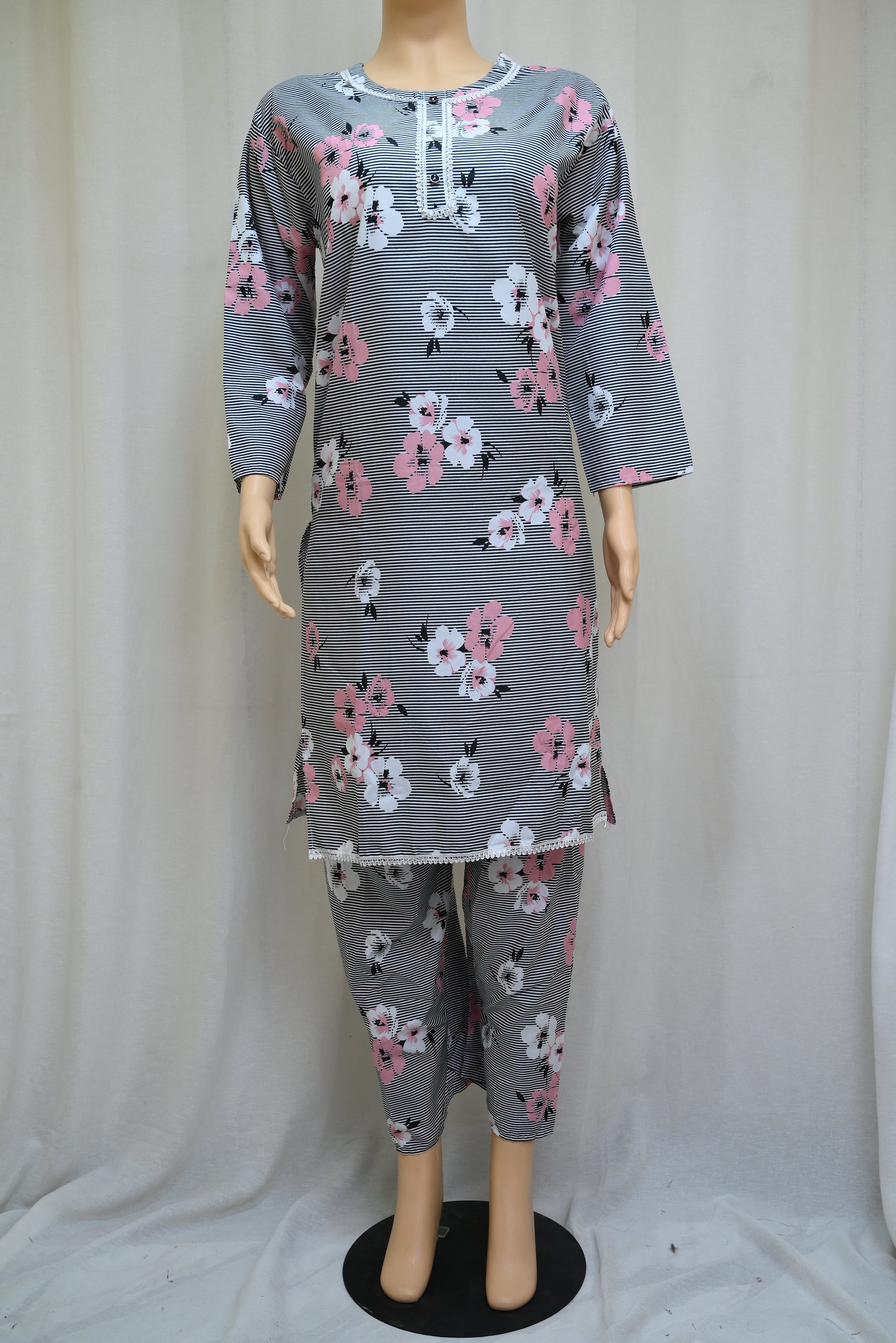 1028-Women’s Cotton Printed 2-Piece Set – Long Sleeve Shirt & Printed Trouser