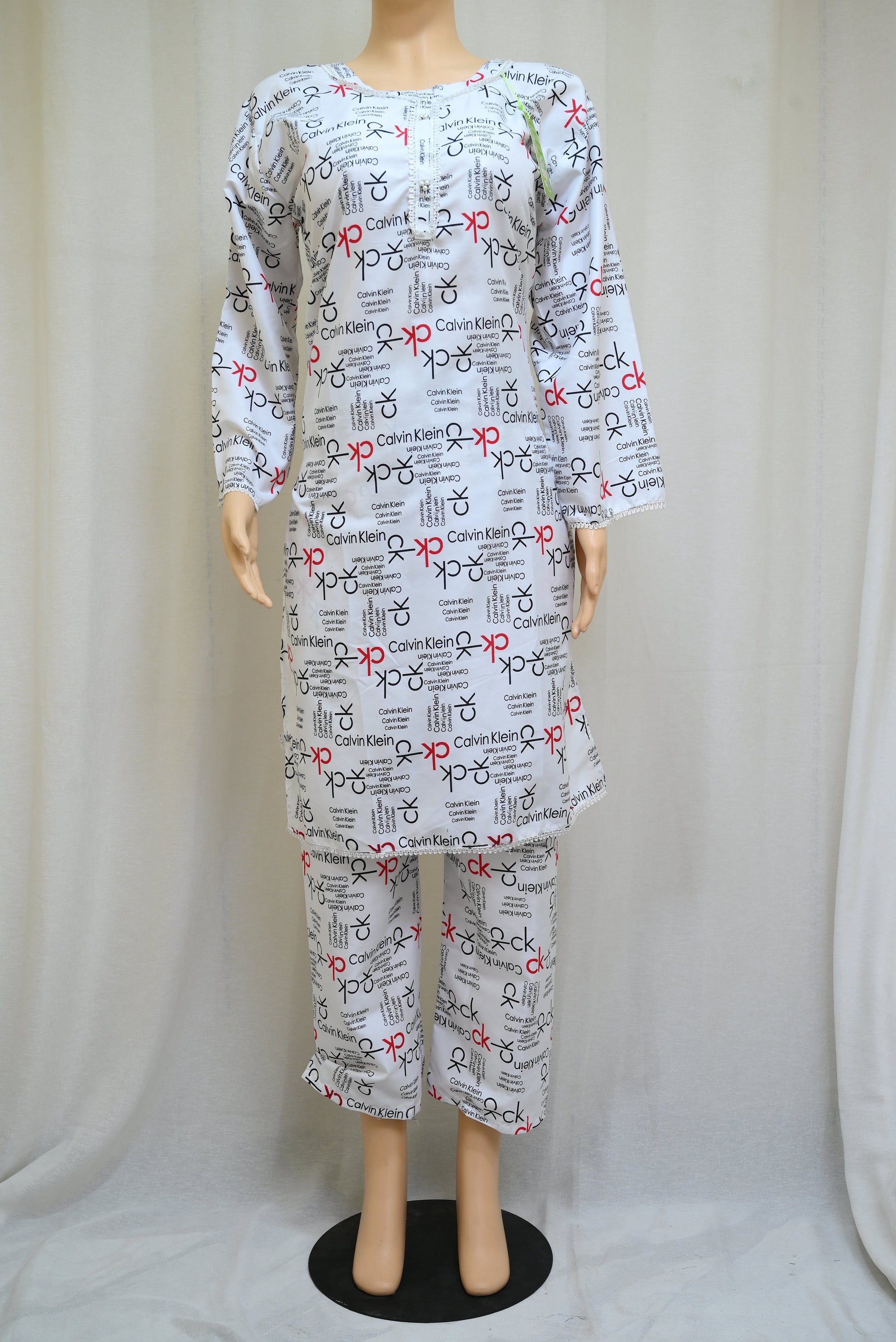 1028-Women’s Cotton Printed 2-Piece Set – Long Sleeve Shirt & Printed Trouser
