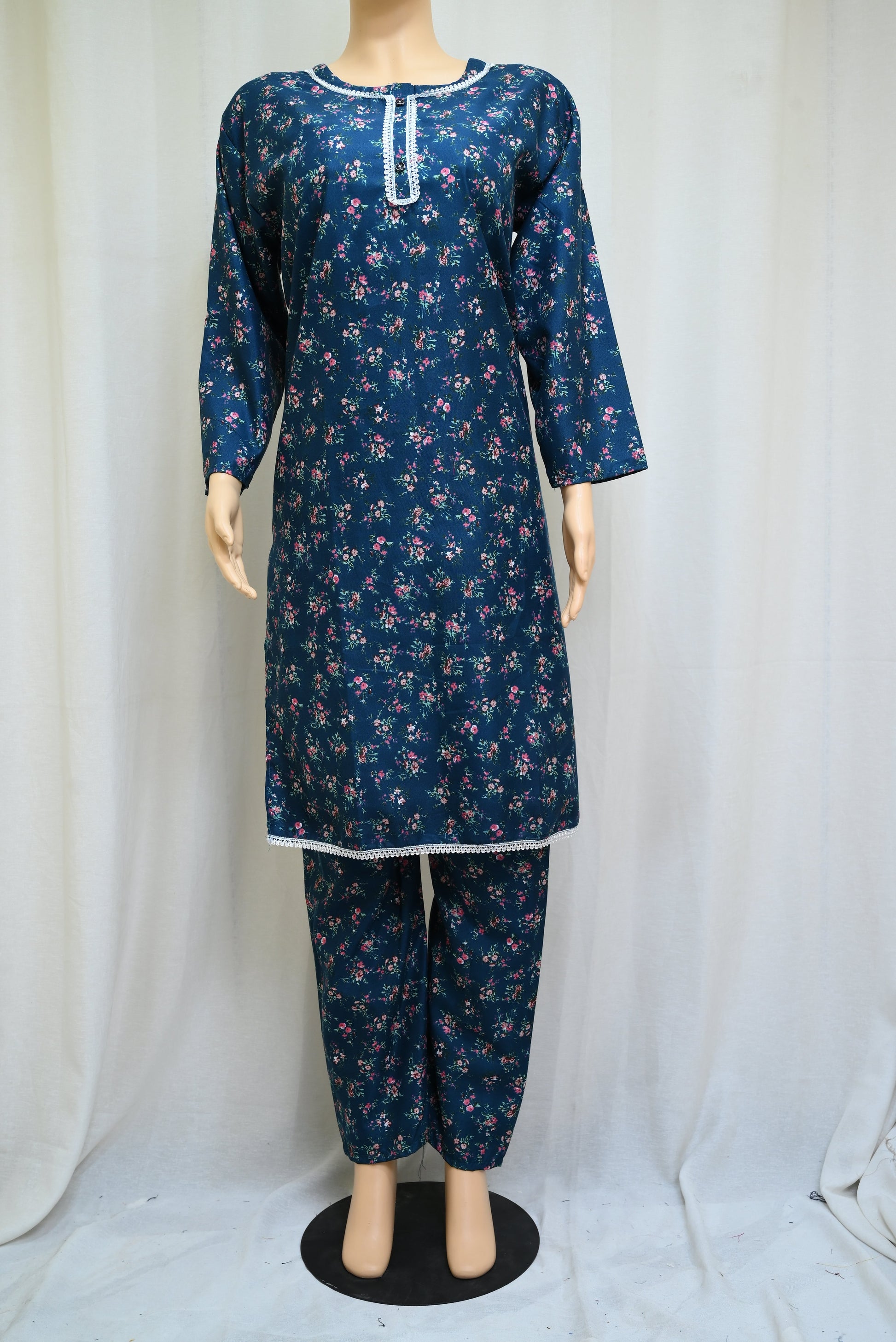 1028-Women’s Cotton Printed 2-Piece Set – Long Sleeve Shirt & Printed Trouser