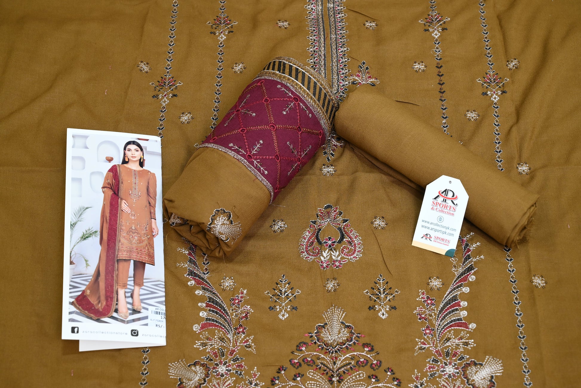 5502- 3-Piece Unstitched Air Jet Wool Suit – Embroidered Shirt, Fancy Dupatta & Plain Trouser