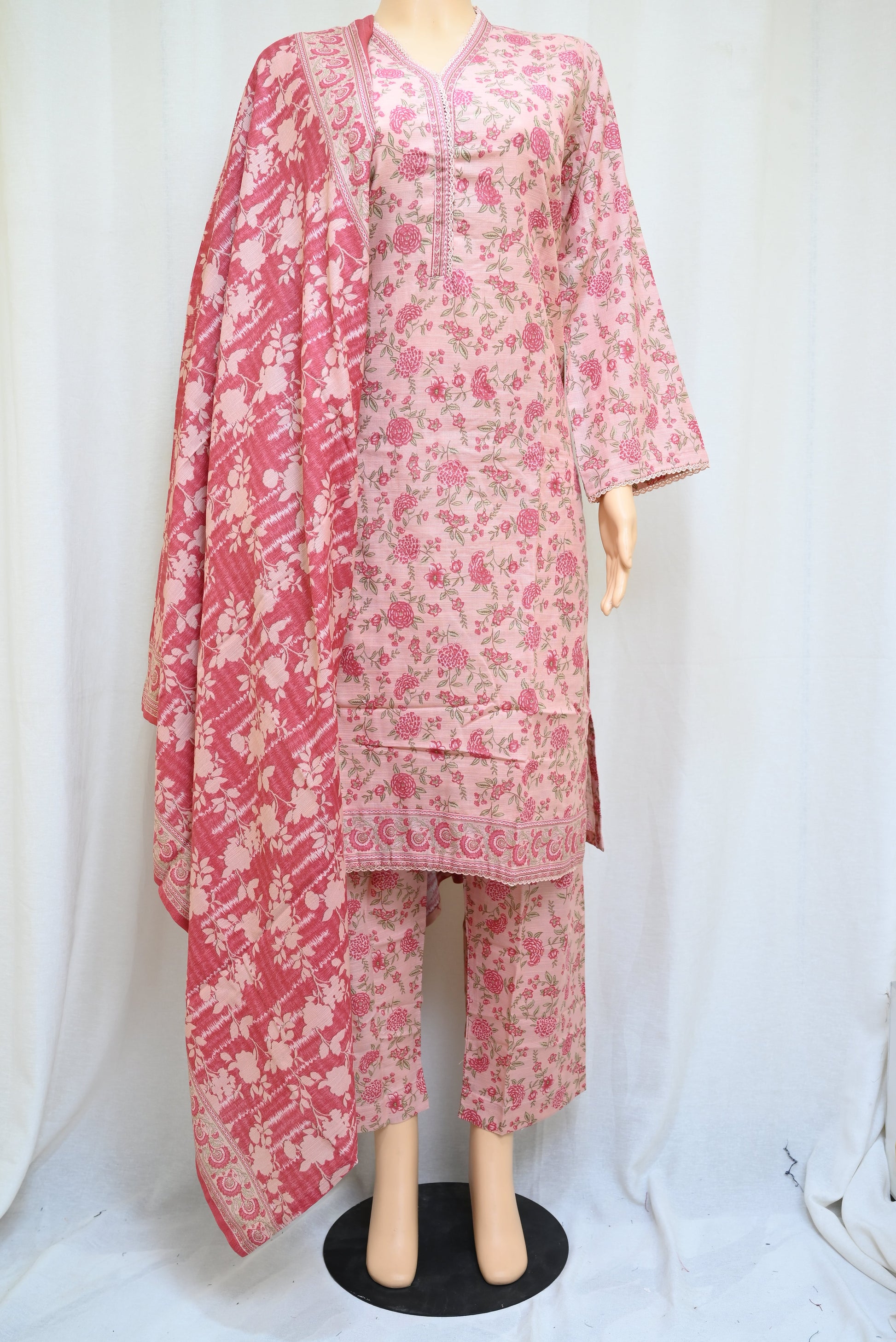 5051-Women's 3-Piece Winter Suit – Printed Khaddar Shirt, Trouser & Dupatta | Round Neck, Long Length