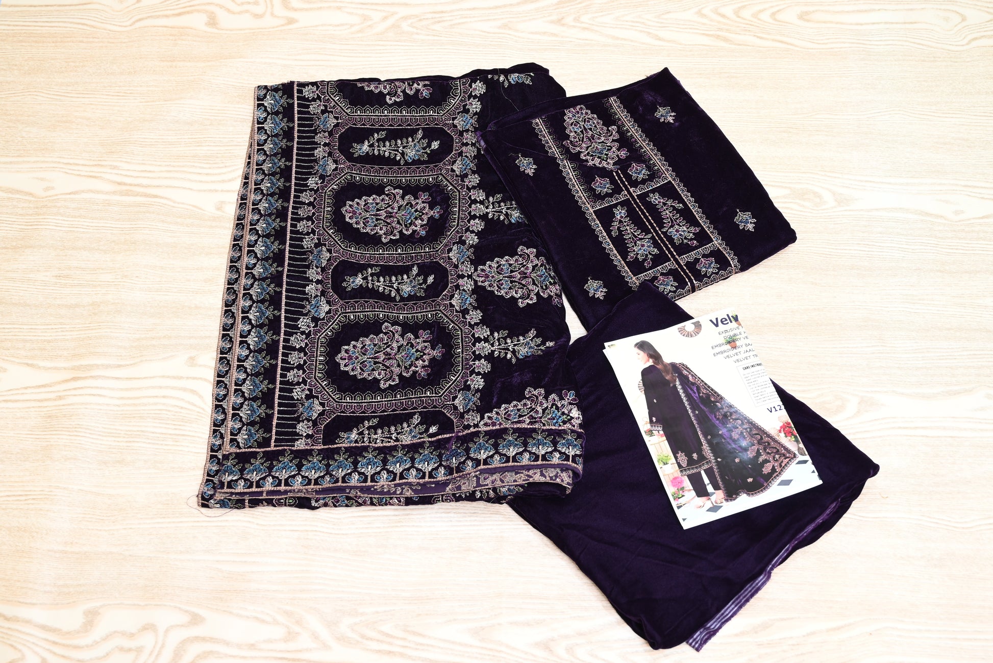 5503-3-Piece Unstitched Micro Velvet Suit – Heavy Embroidered Shirt, Dupatta & Trouser