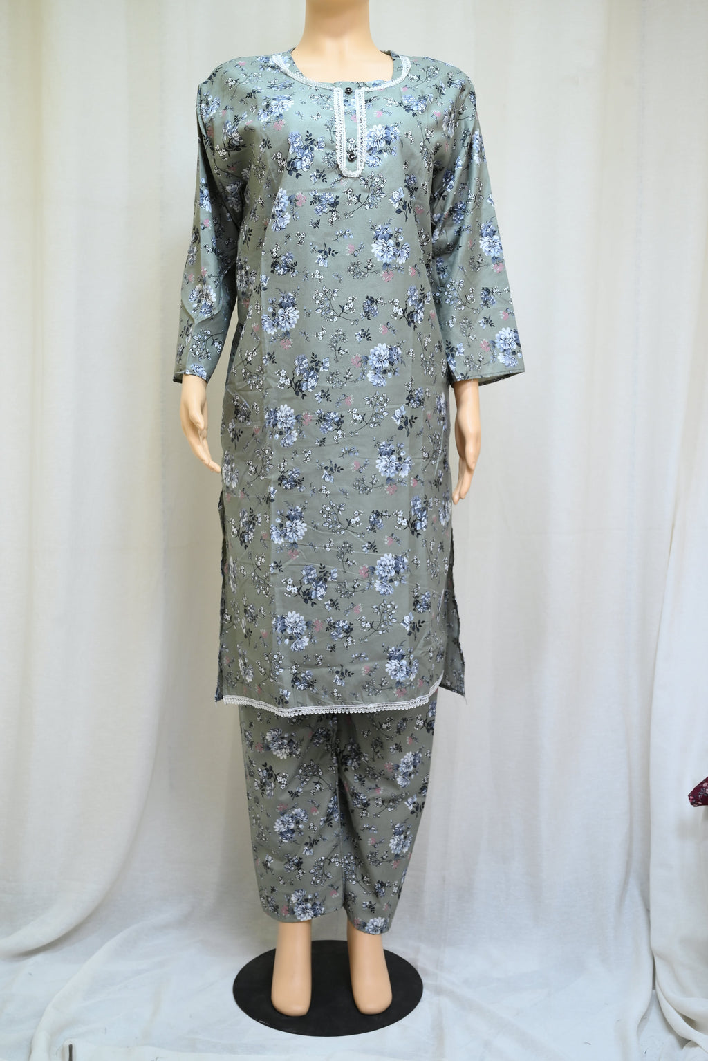 1028-Women’s Cotton Printed 2-Piece Set – Long Sleeve Shirt & Printed Trouser