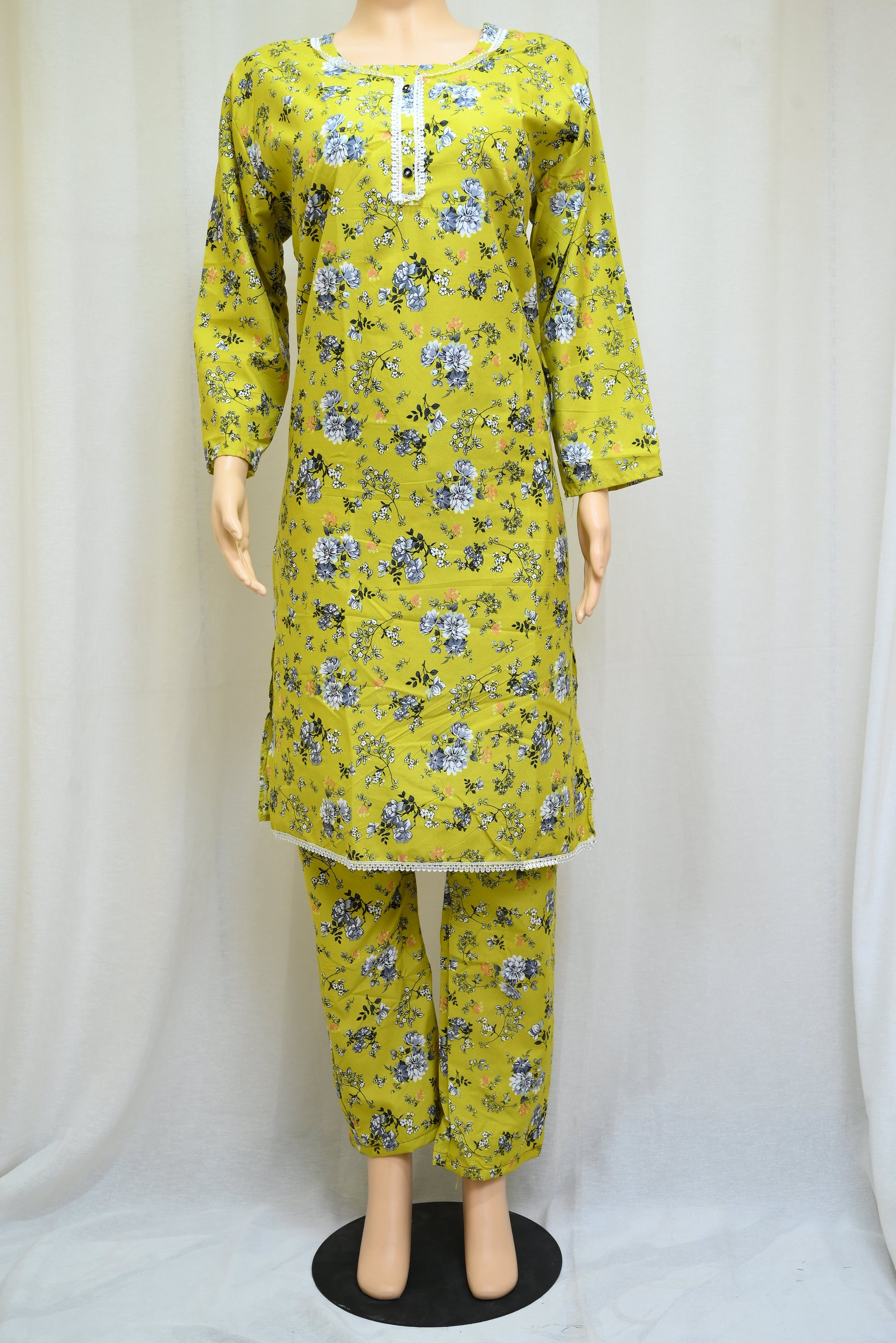 1028-Women’s Cotton Printed 2-Piece Set – Long Sleeve Shirt & Printed Trouser