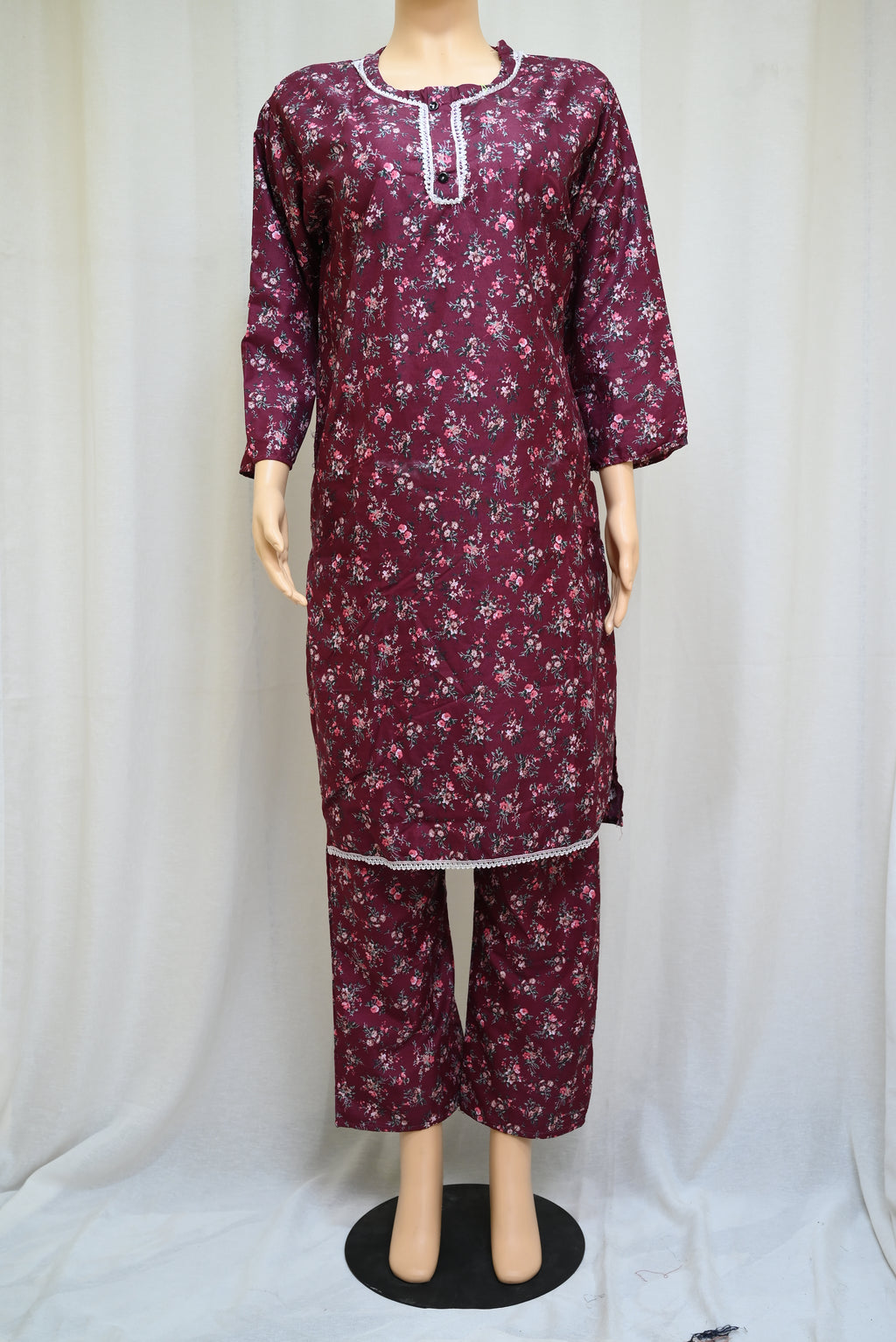 1028-Women’s Cotton Printed 2-Piece Set – Long Sleeve Shirt & Printed Trouser