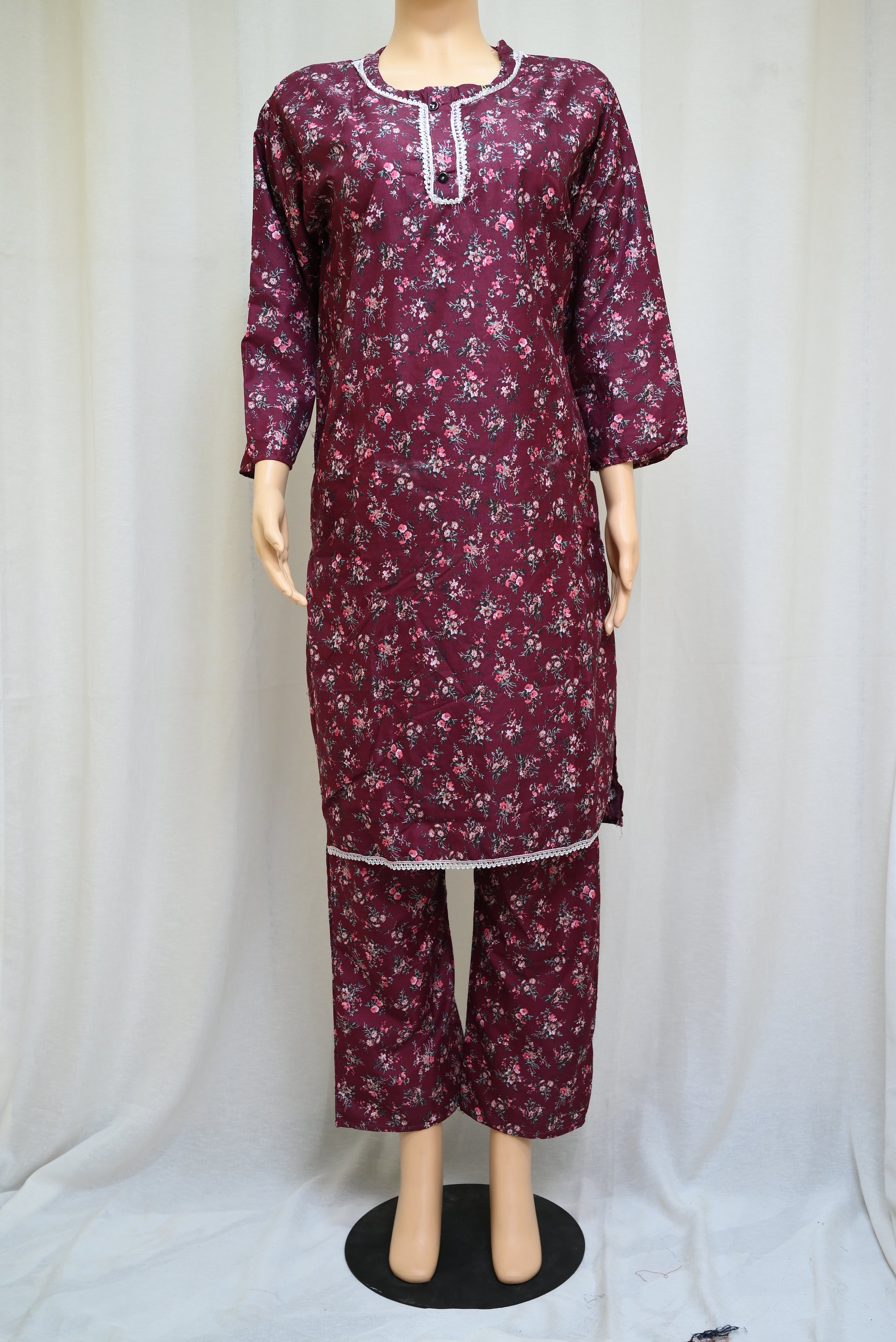 1028-Women’s Cotton Printed 2-Piece Set – Long Sleeve Shirt & Printed Trouser