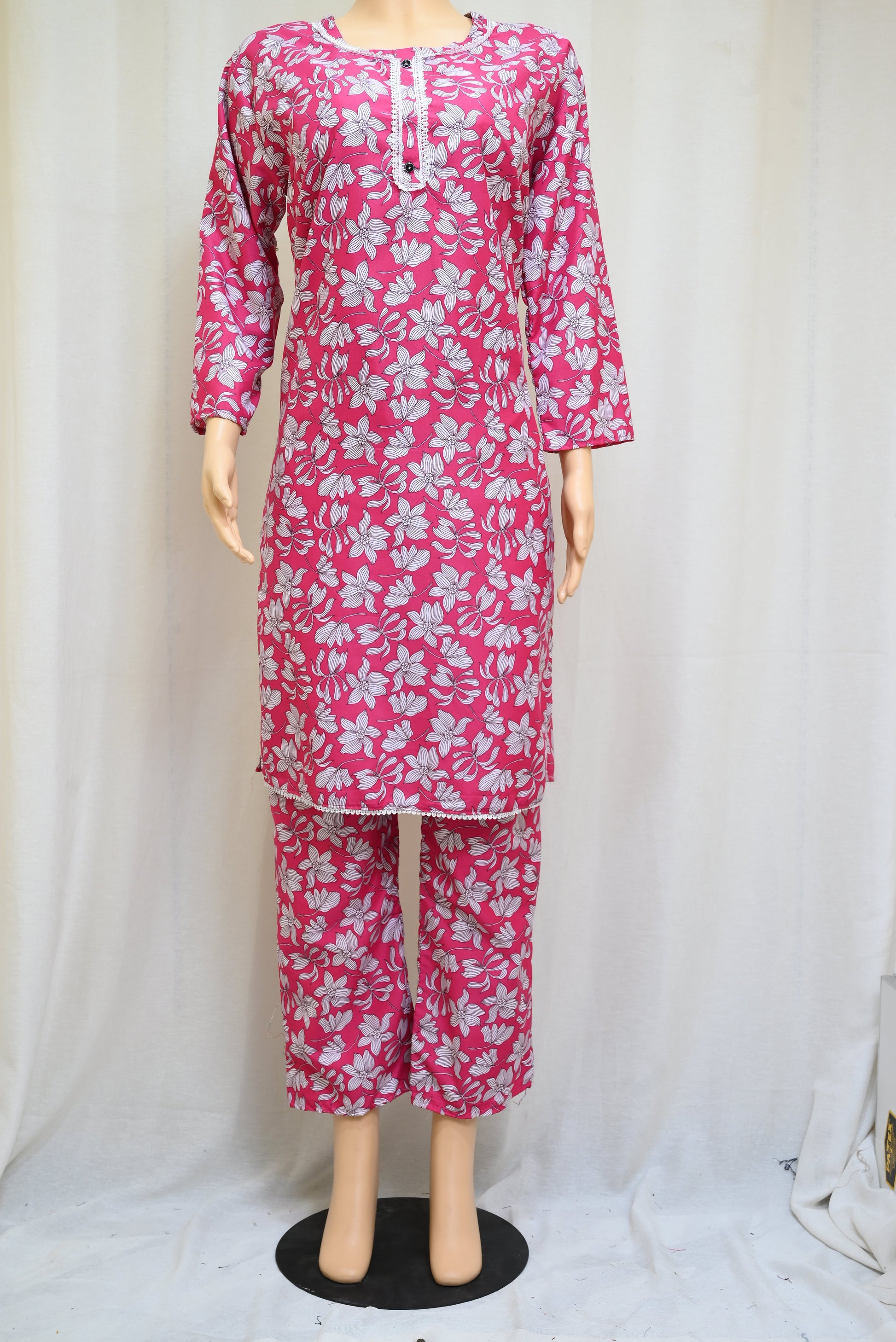 1028-Women’s Cotton Printed 2-Piece Set – Long Sleeve Shirt & Printed Trouser
