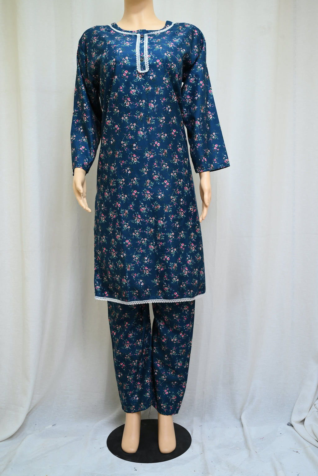 1028-Women’s Cotton Printed 2-Piece Set – Long Sleeve Shirt & Printed Trouser