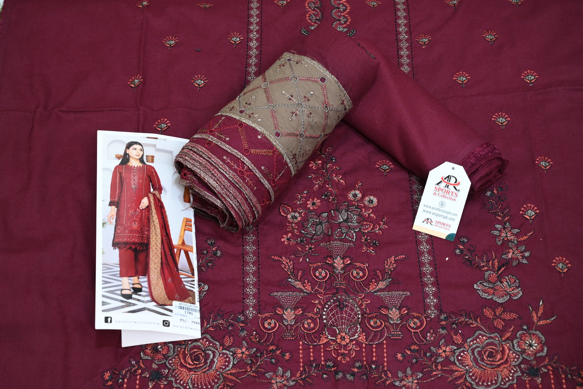 5502- 3-Piece Unstitched Air Jet Wool Suit – Embroidered Shirt, Fancy Dupatta & Plain Trouser