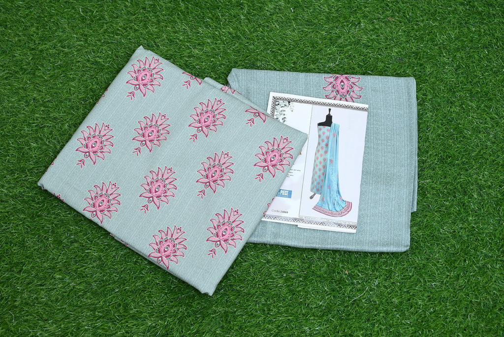 5509-Unstitched 3-Piece Premium Model Suit – Printed Shirt, Shawl & Trouser Set