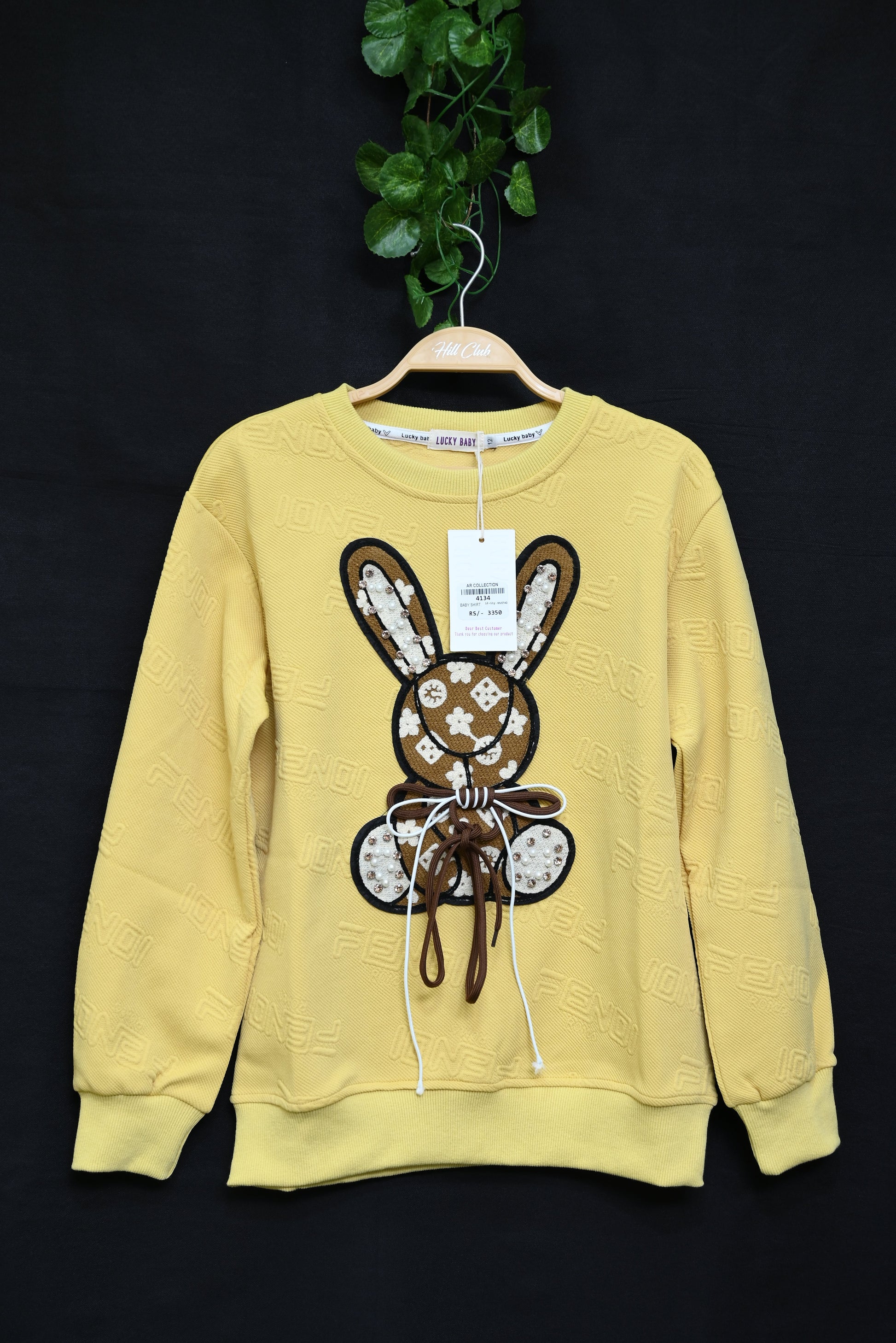 4134-Cozy Baby Terry Winter Shirt – Round Neck with Plush Toy Detail | Western-Inspired Design