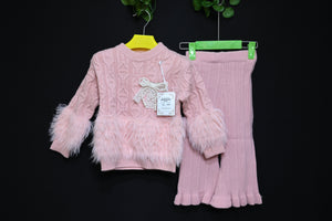 4236-2-Piece Baby Winter Outfit – Soft Fur Front on Imported Wool | Round Neck | Western Style