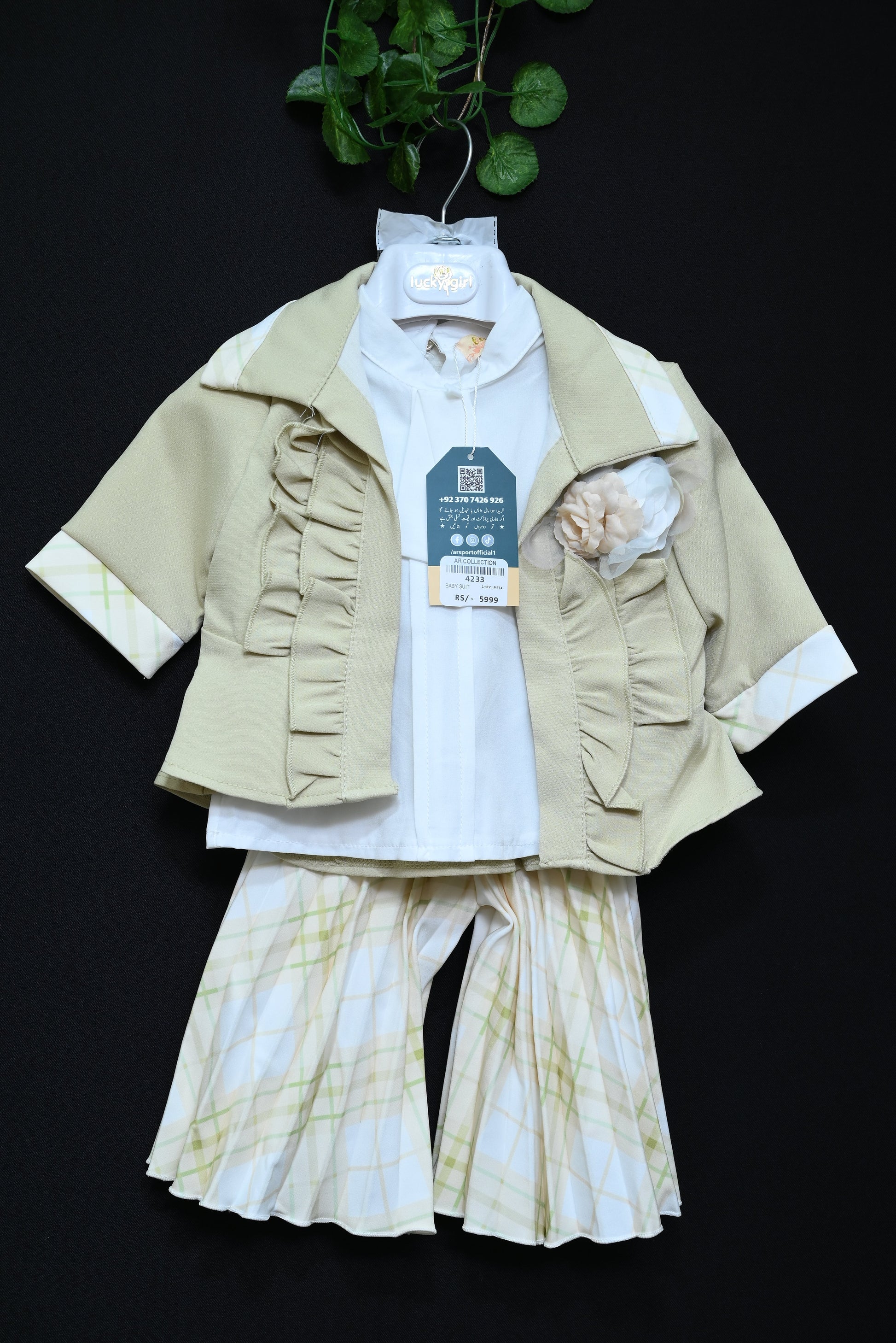 4233-Imported Wool Baby Winter Set – 3-Piece with Round Neck Top & Jacket | Western-Inspired