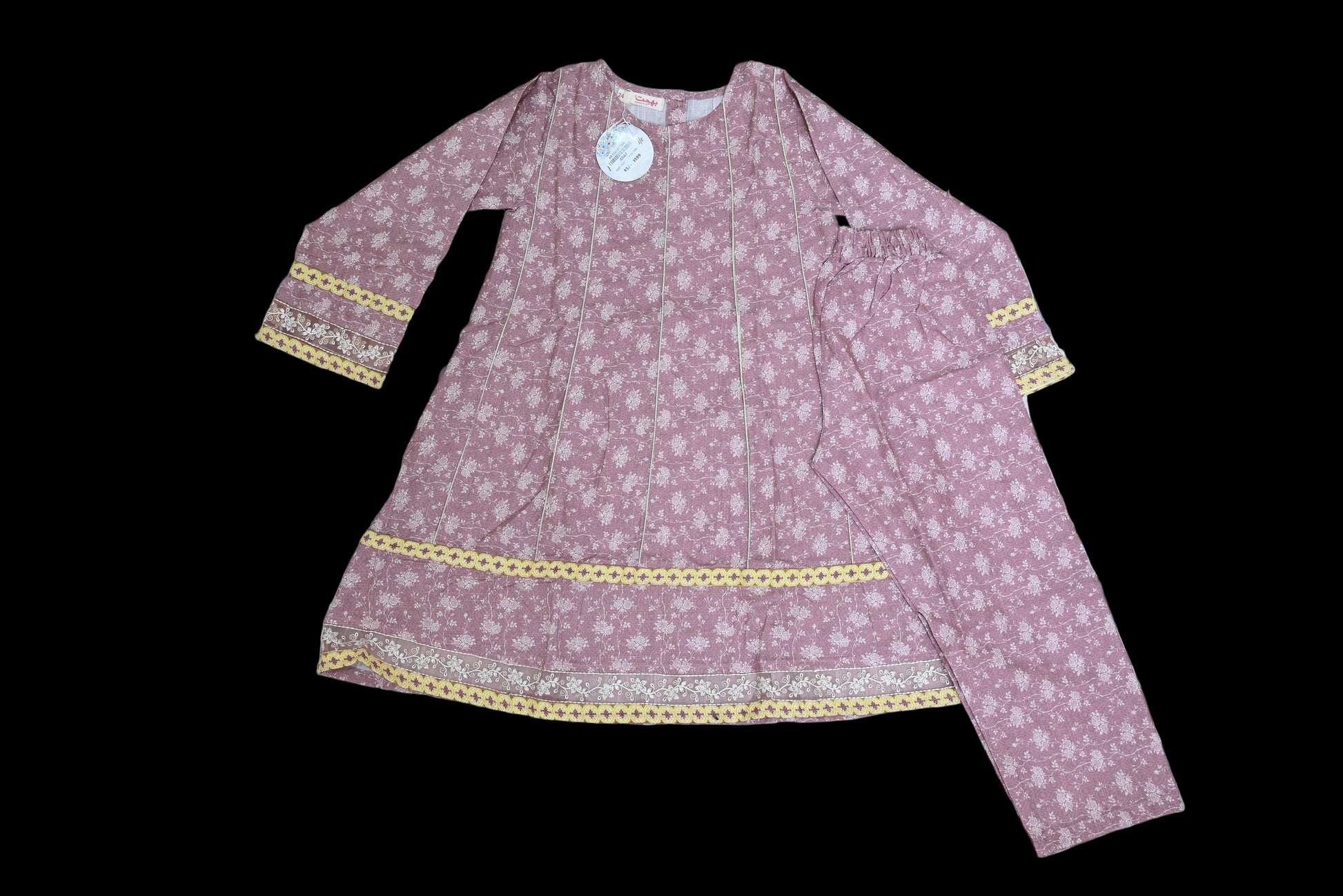 4007-Printed Cotton Baby Frock & Trouser Baby Set