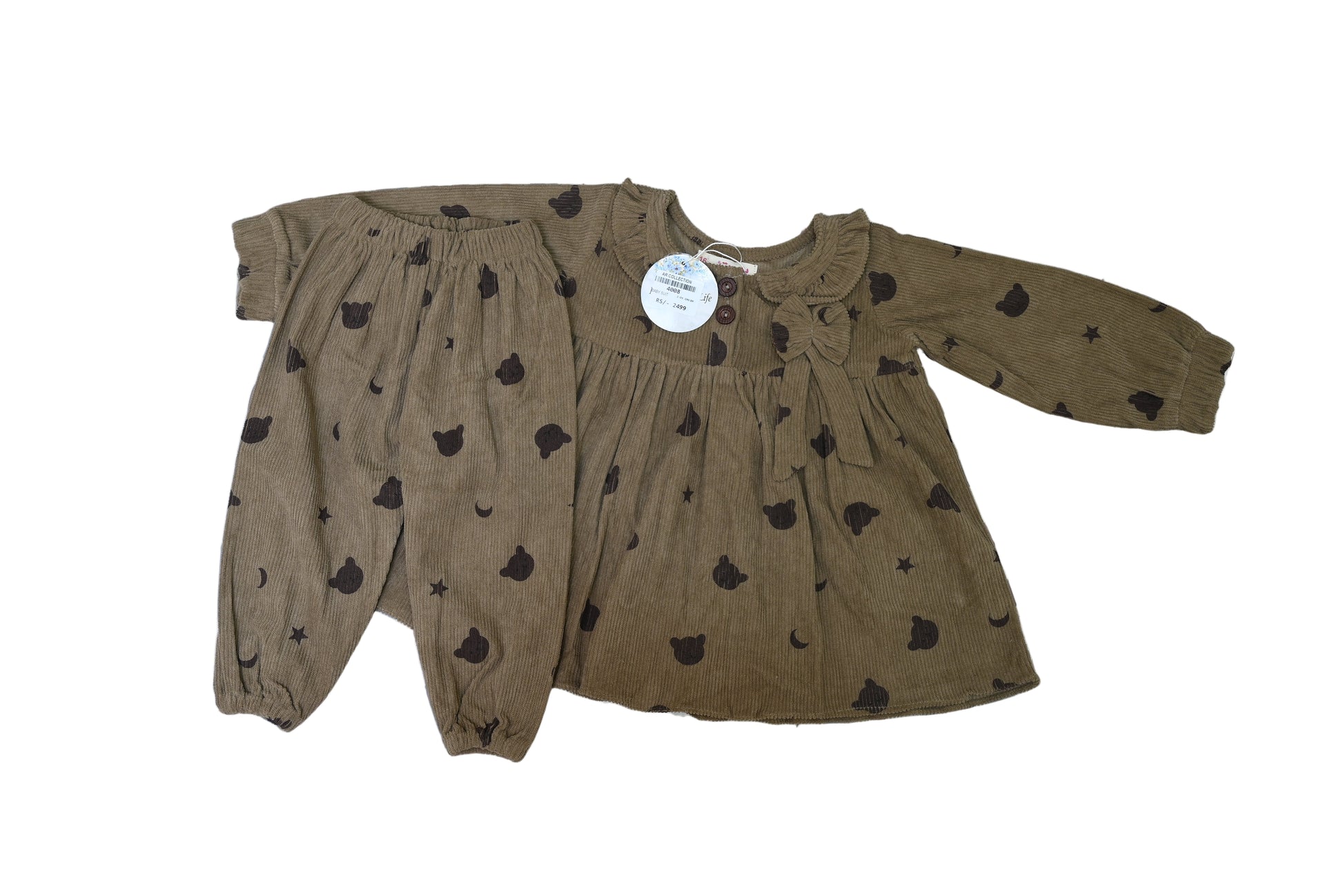 4008-Printed Country Baby Frock & Trouser Baby Set