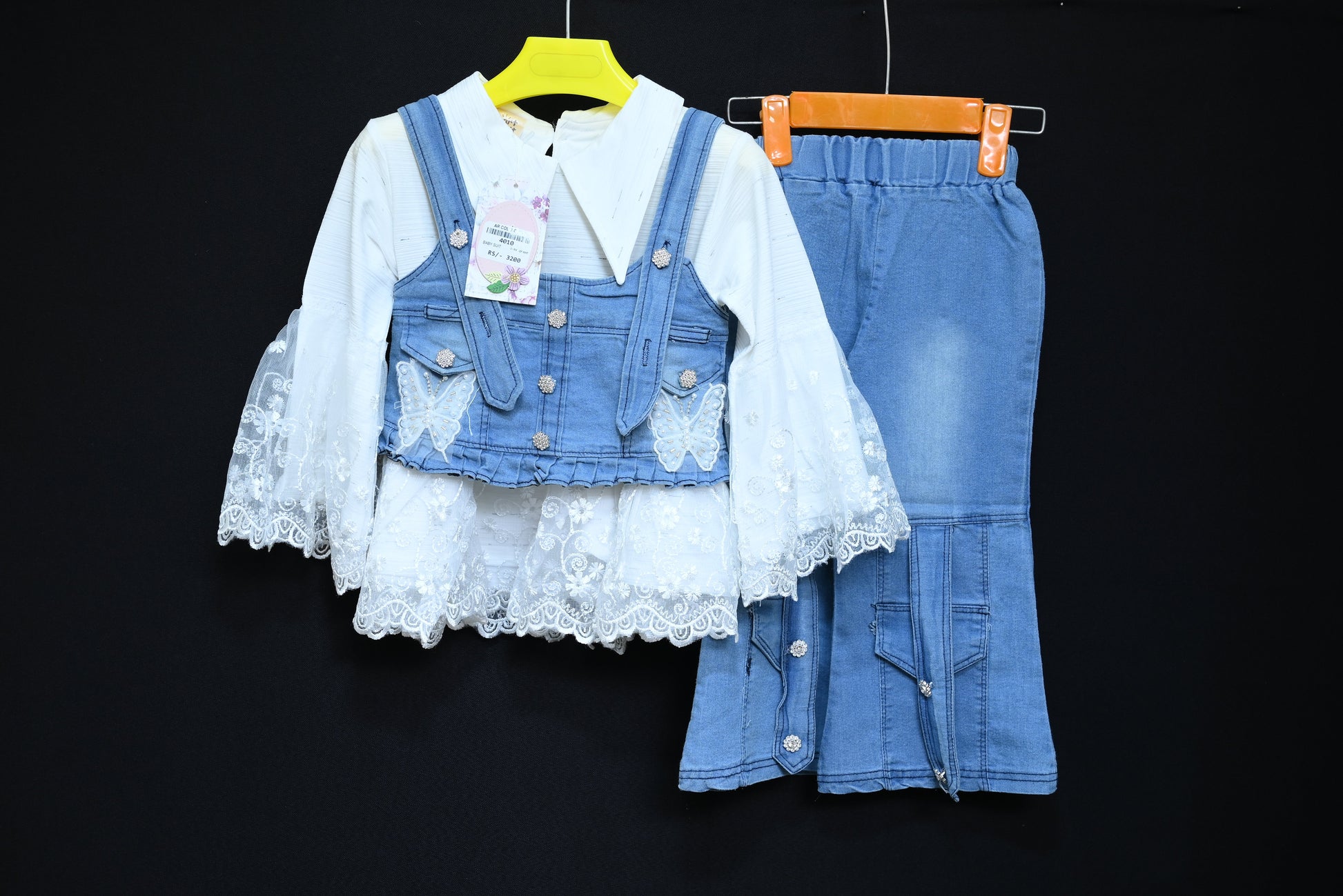 4010-Baby 2-Piece Winter Set – Denim Jacket Top with Collar Neck & Matching Pants | Western Style