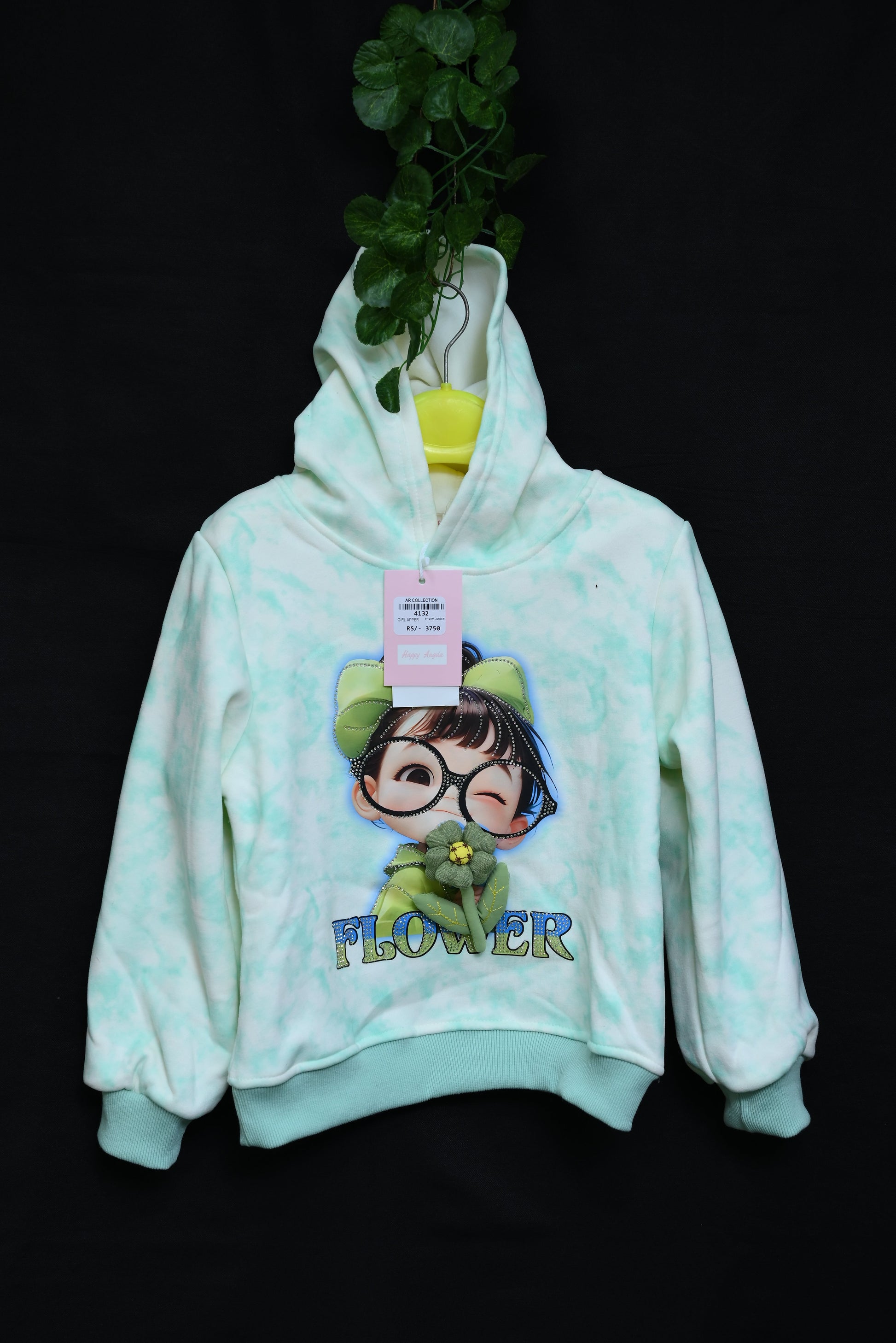 4132-Stylish Girls’ Winter Hoodie – Soft Terry with 3D Print | Western Look