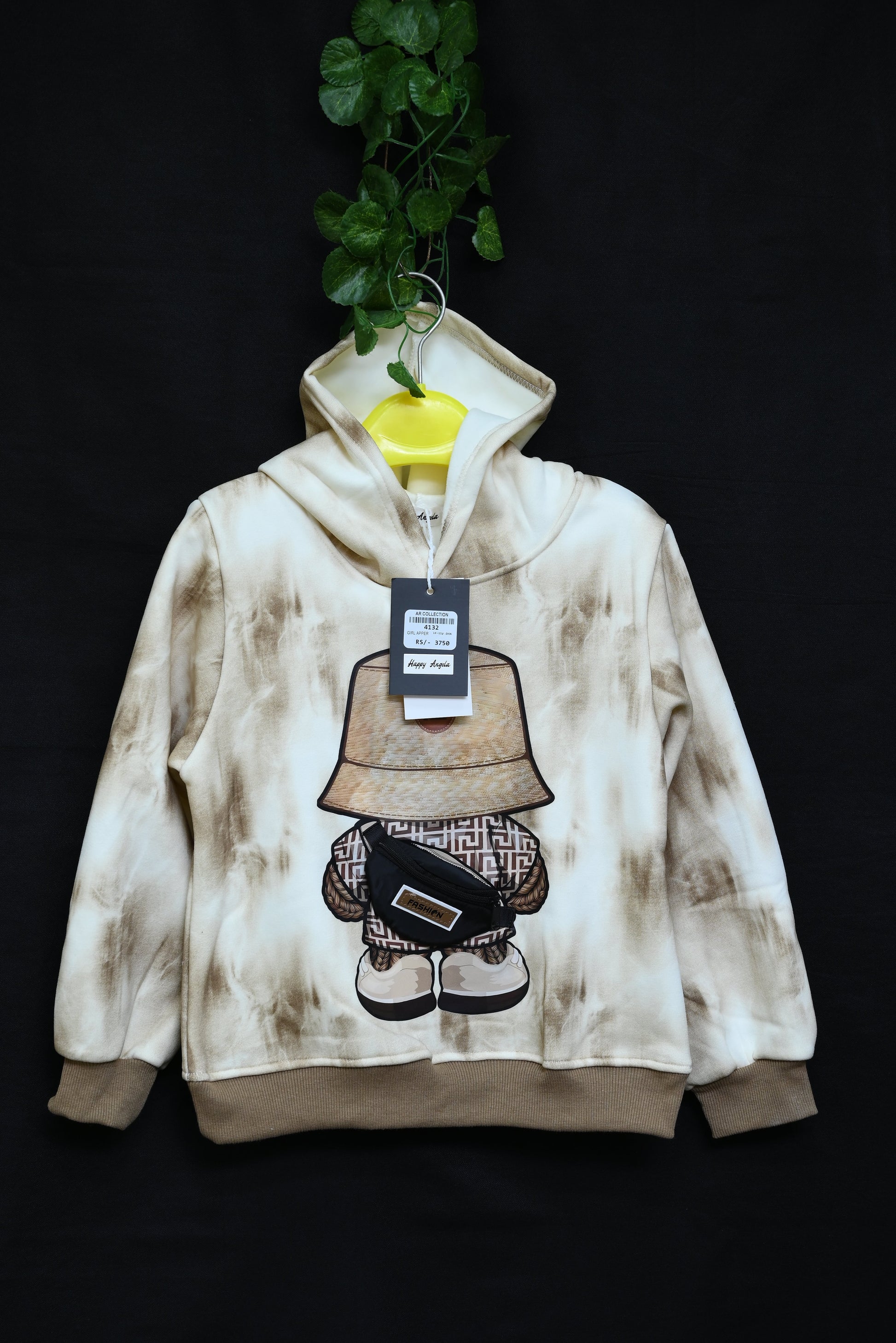 4132-Stylish Girls’ Winter Hoodie – Soft Terry with 3D Print | Western Look