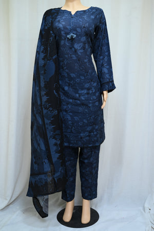 5053-Women’s Winter 3-Piece Stitched Khaddar Suit – Round Neck, Printed Shirt & Trouser with Dupatta