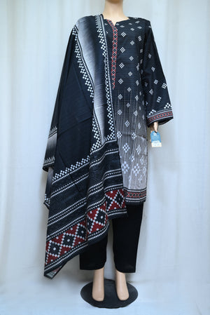 5074-Khadder Stitched Printed 3-Piece Suit for Women – Winter Khaddar Shirt, Trouser & Dupatta