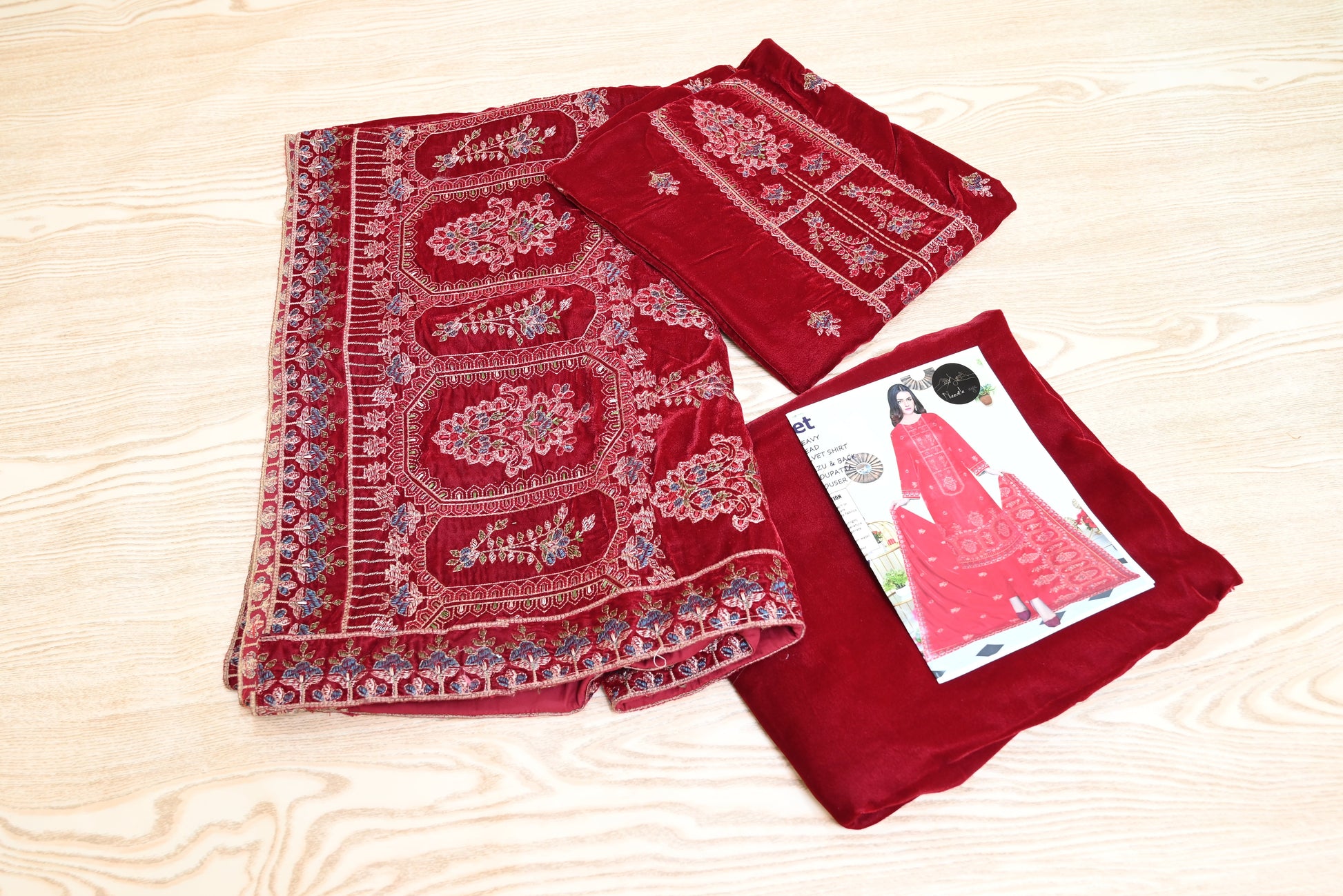 5503-3-Piece Unstitched Micro Velvet Suit – Heavy Embroidered Shirt, Dupatta & Trouser