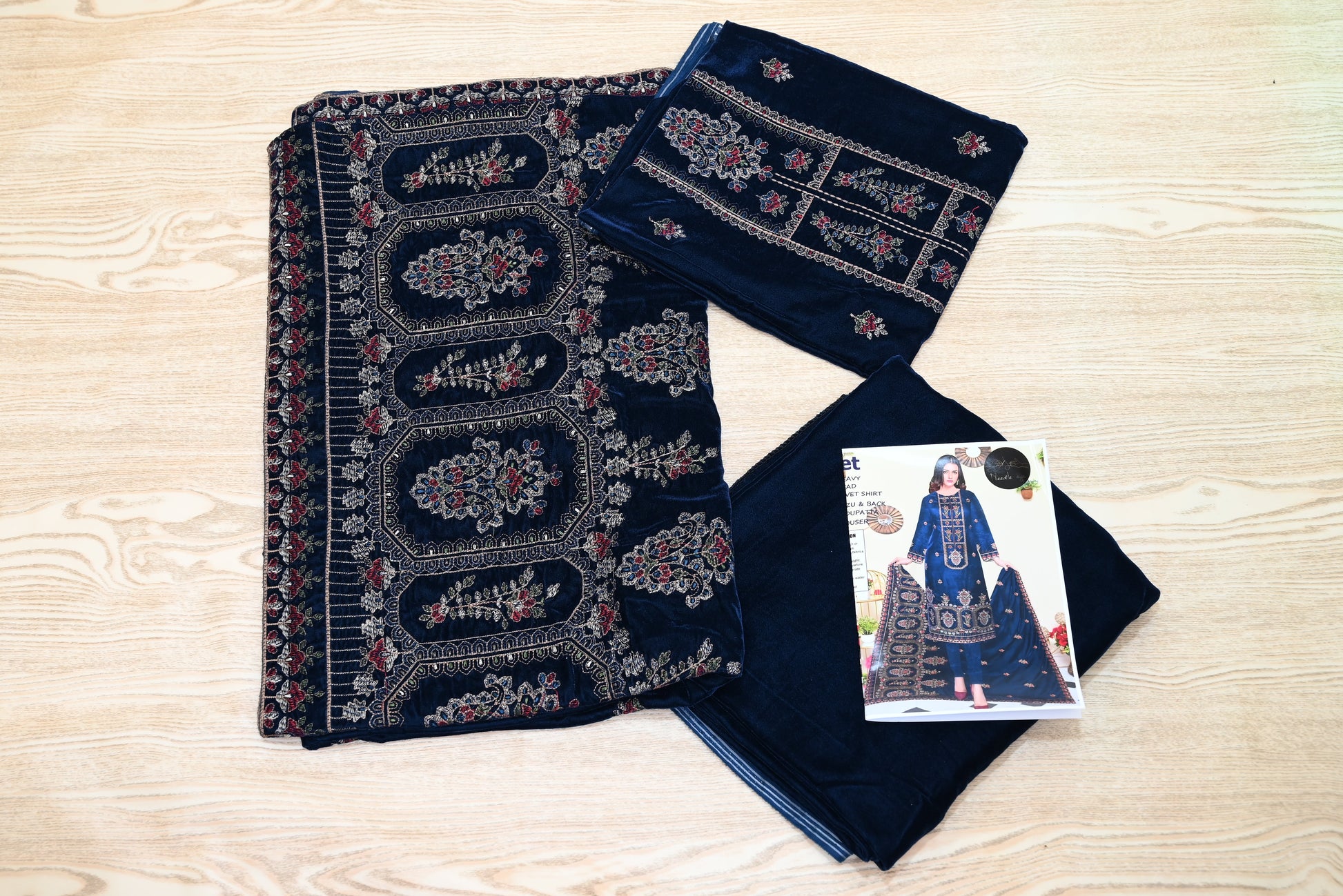 5503-3-Piece Unstitched Micro Velvet Suit – Heavy Embroidered Shirt, Dupatta & Trouser