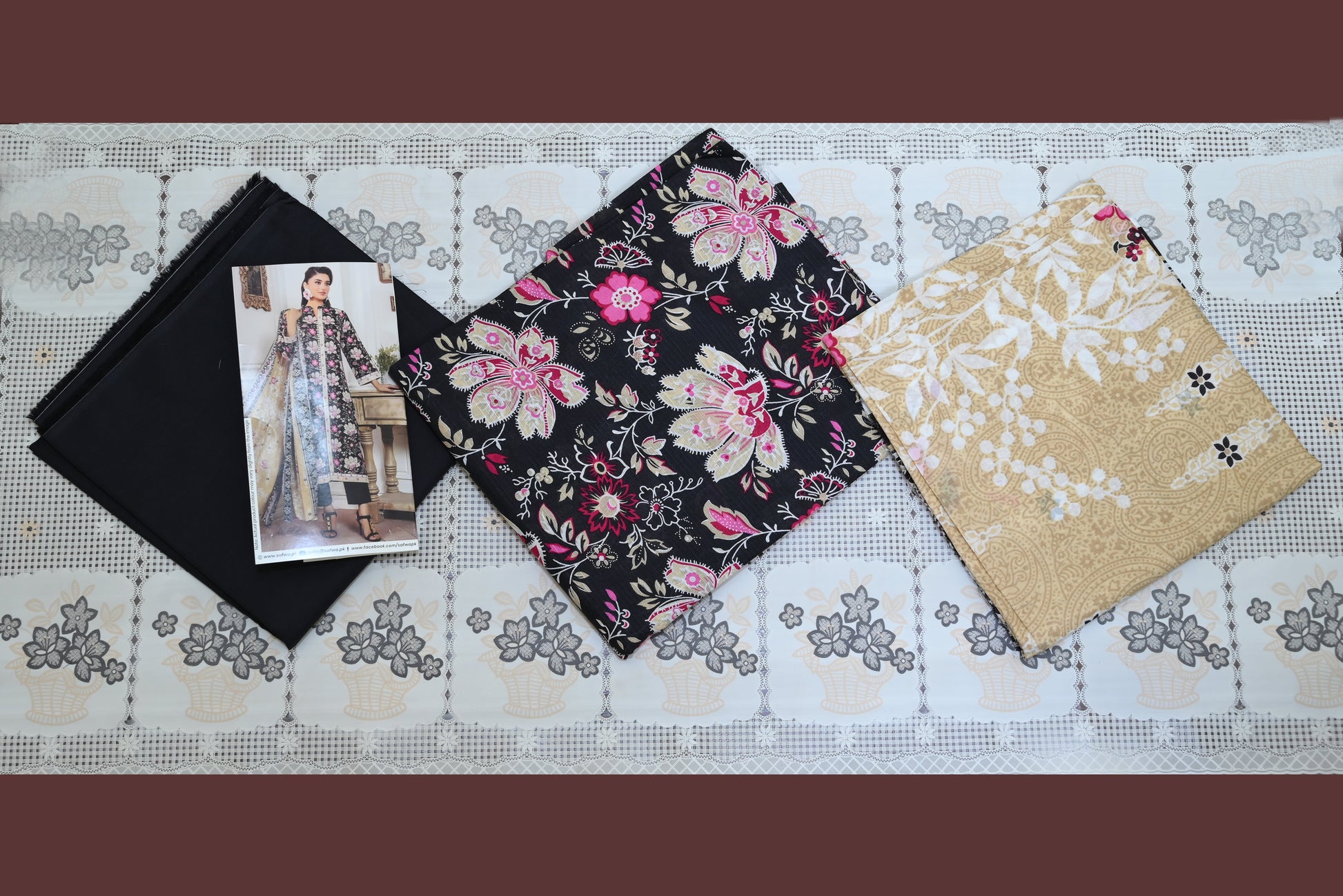 5501- 3-Piece Unstitched Printed Cambric Suit – Shirt, Premium Dupatta & Plain Trouser