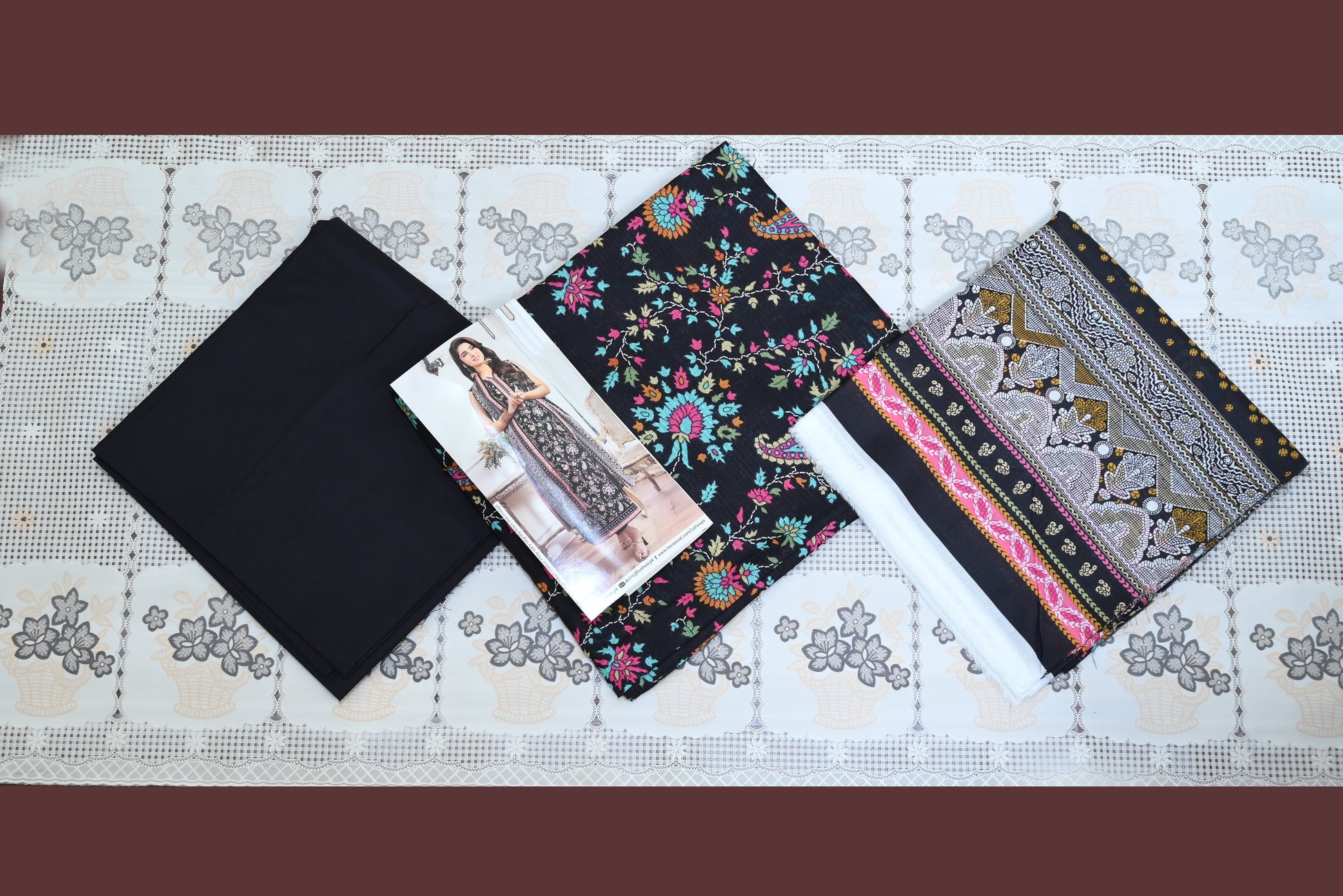 5501- 3-Piece Unstitched Printed Cambric Suit – Shirt, Premium Dupatta & Plain Trouser