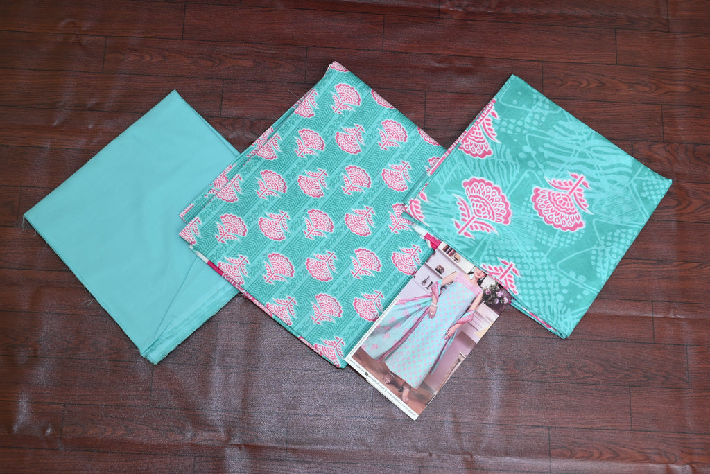 5501- 3-Piece Unstitched Printed Cambric Suit – Shirt, Premium Dupatta & Plain Trouser