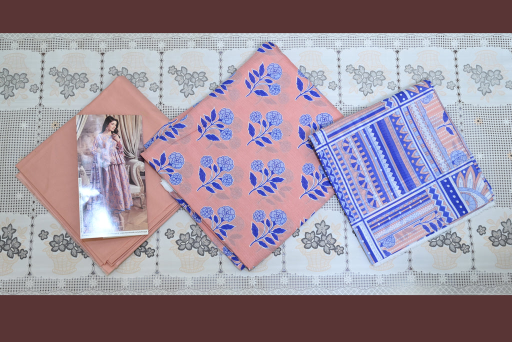 5501- 3-Piece Unstitched Printed Cambric Suit – Shirt, Premium Dupatta & Plain Trouser