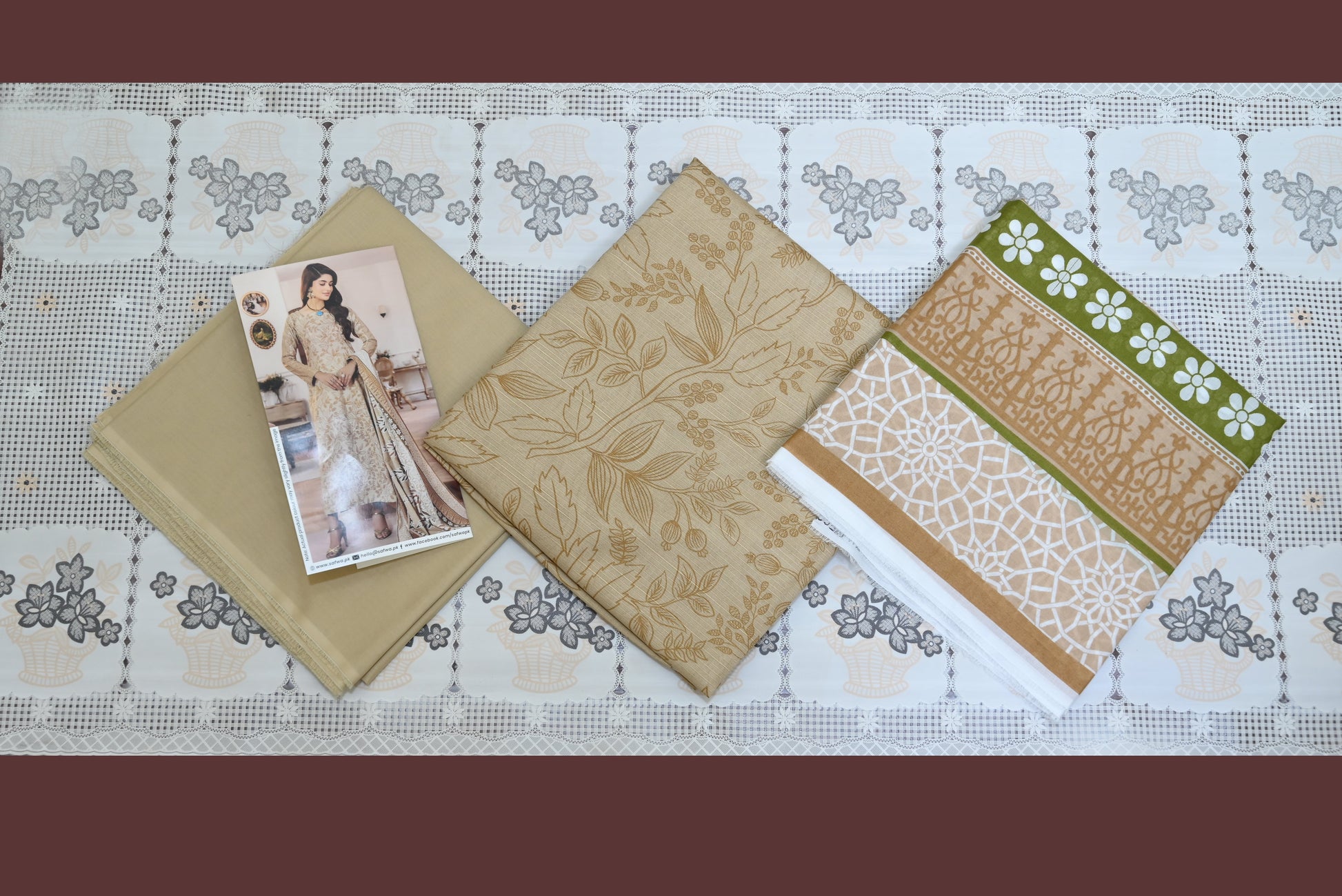 5501- 3-Piece Unstitched Printed Cambric Suit – Shirt, Premium Dupatta & Plain Trouser