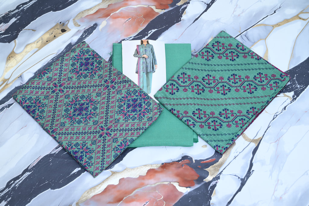 5512- 3-Piece Unstitched Winter Suit – Printed Cotton Khaddar Shirt, Dyed Trouser & Jacquard Dupatta